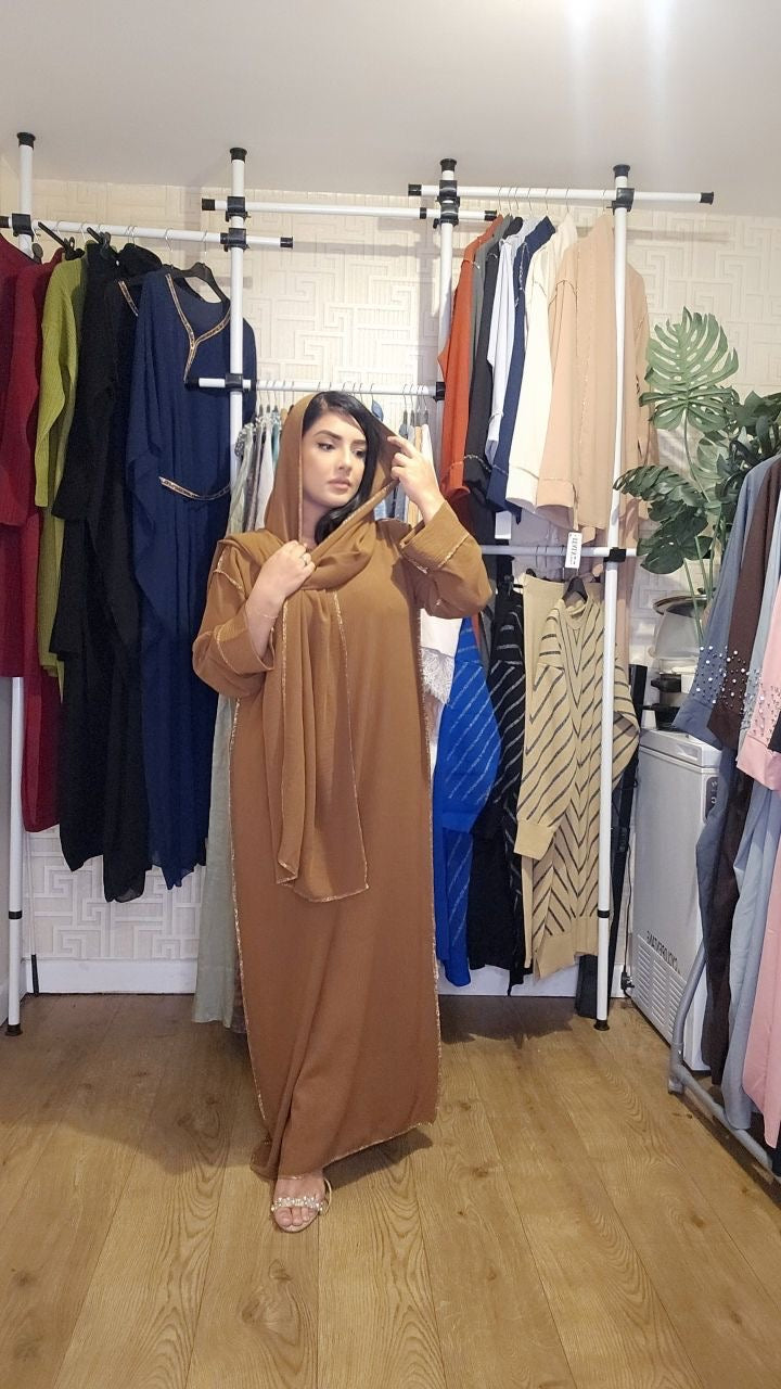 Dania Gold Edge Abaya with Scarf