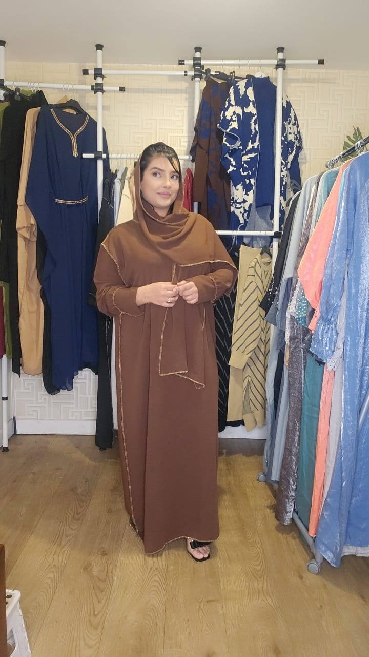 Dania Gold Edge Abaya with Scarf