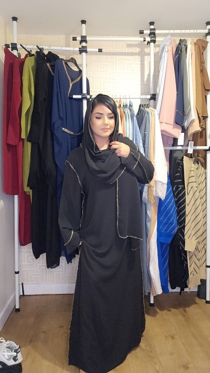 Dania Gold Edge Abaya with Scarf
