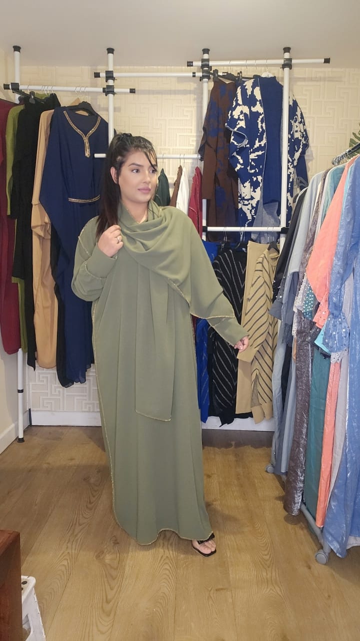 Dania Gold Edge Abaya with Scarf