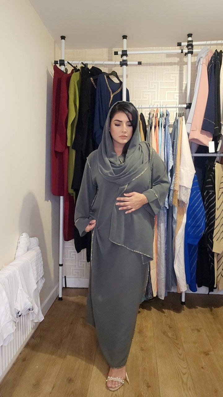 Dania Gold Edge Abaya with Scarf