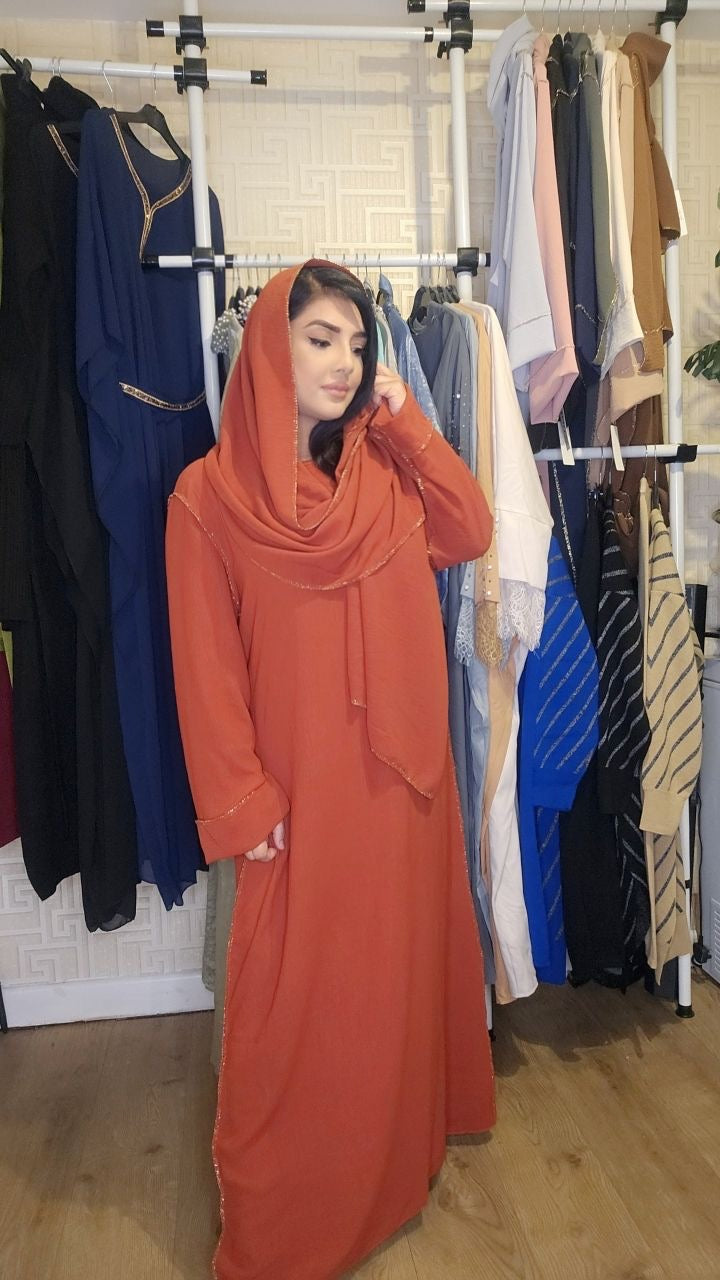 Dania Gold Edge Abaya with Scarf