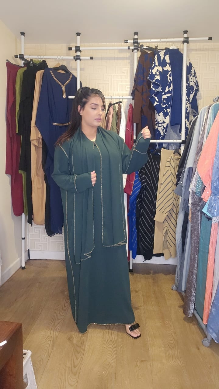 Dania Gold Edge Abaya with Scarf