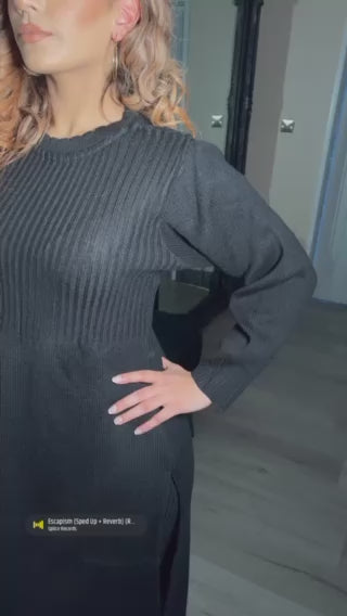 video of model wearing the modest black Rida long length co-ord Set
