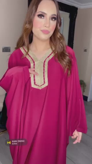 model wearing the Ayaz Caftan for special occasions in pink