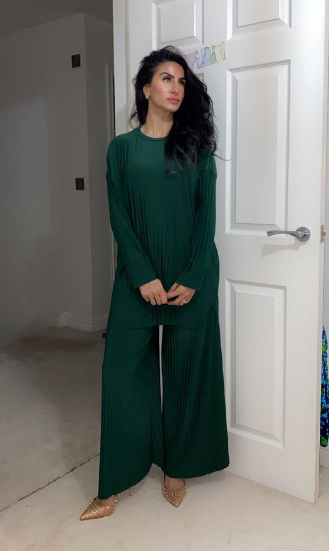 Sara Pleated 2 Piece Co-Ord Set, elegant chic womens wear for special occasions in green