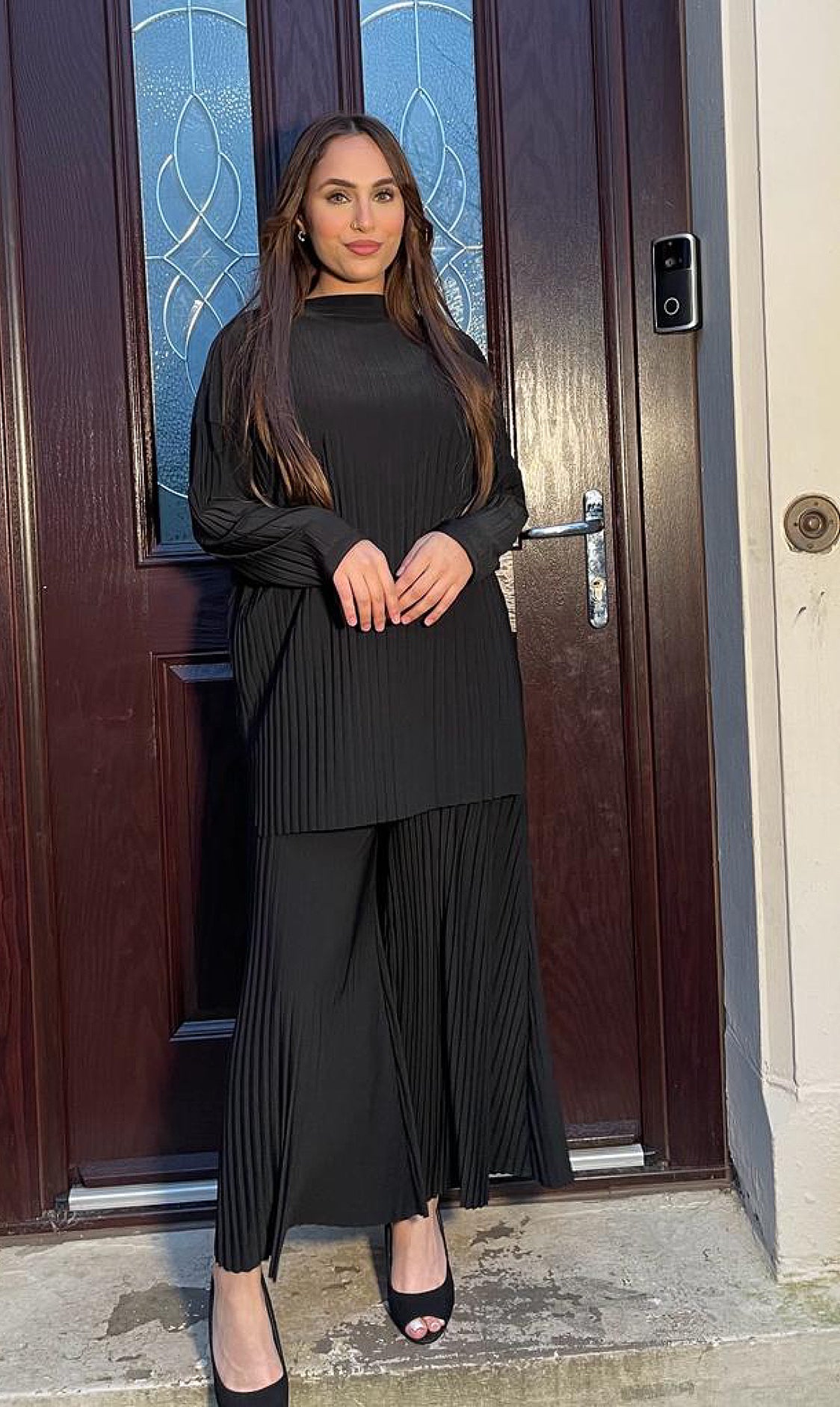 Sara Pleated 2 Piece Co-Ord Set, elegant chic womens wear for special occasions in black