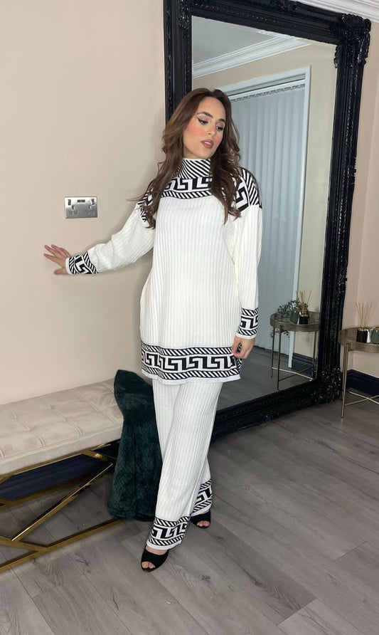 Verso Polo Neck Knitted Short Length Top & Trouser Co-Ord Set Womens modest-wear elegant islamic wear arabic clothing
