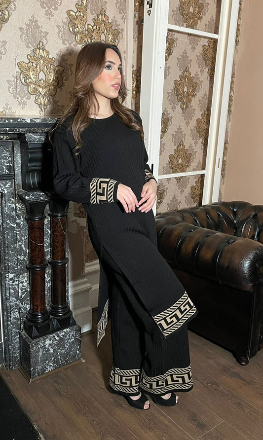 Polo Neck Long Length Top & Trousers Co-ord Set, fashionable modest elegant wear for special occasions