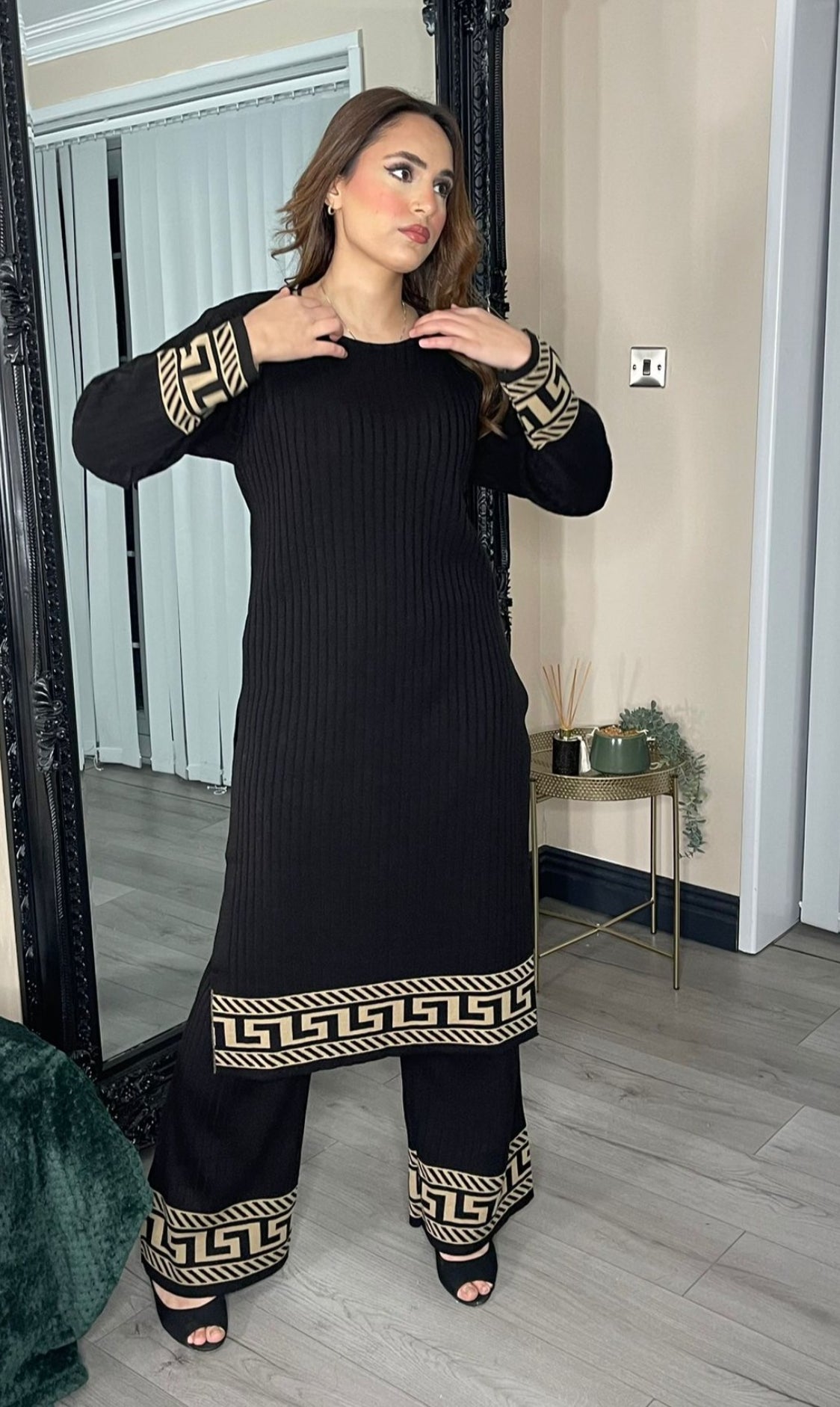 Polo Neck Long Length Top & Trousers Co-ord Set, fashionable modest elegant wear for special occasions